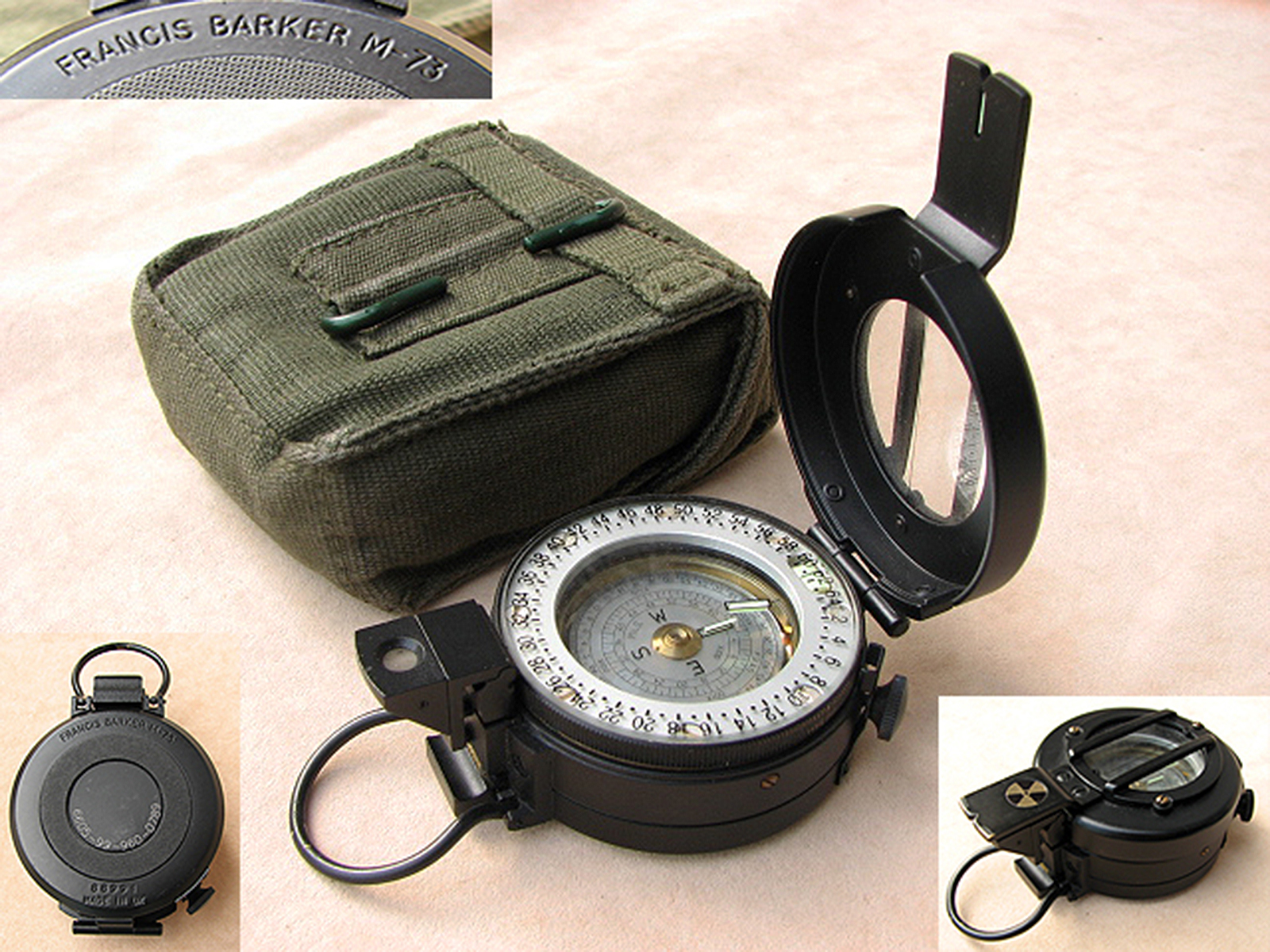 Francis Barker M-73 prismatic compass mils version with canvas pouch